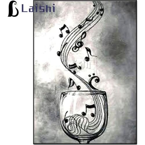 Black and white Music Cup Cross Stitch Kit DIY Diamond Embroidery Full Square round Diamond Painting Mosaic Home Decor gift