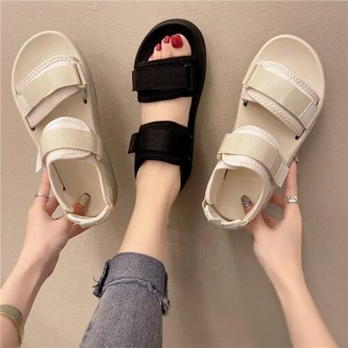 COOTELILI 2021 New Fashion Flat Woman Sandals Shoes Round Toe Summer Shoes Women 3cm Heel Hook And Loop Size 35-40