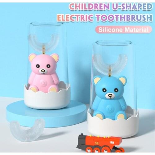 Cartoon Bear Children Electric Toothbrush 360 Degree U Sonic Electric Toothbrush Kids Silicone Automatic Ultrasonic Tooth Brush
