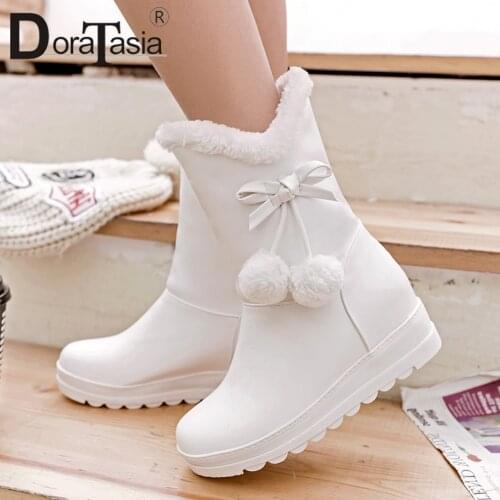 DORATASIA Winter New womens Snow Boots Sweet Warm Fur Plush Boots Women Platform Height Increasing Casual Party Shoes Woman