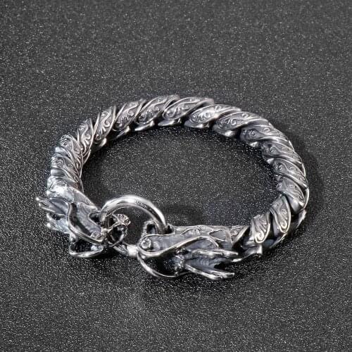 Jewels Store Vintage Cuban Chain Dragon Bracelet Accessories Totem Mens Stainless Steel Bracelet For Man JS83365-BD