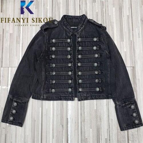 Jeans Jacket Women Black Rivet Fashion Stand Collar Long Sleeve Short Denim Jackets Streetwear Loose Stylish Jeans Coat Female