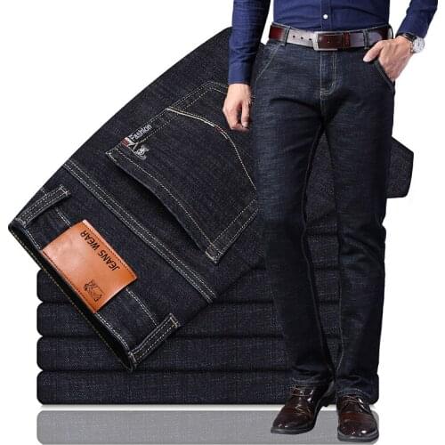 Jeans Mens Slim Fit Pants Classic Jeans Male Denim Jeans Fashion Business Trousers Smart Casual Straight Long Pants Black Blue