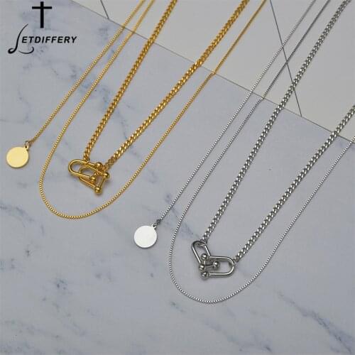 Letdiffery Elegent Multi Layer Necklace Stainless Steel High Quality Circle Pendant Necklaces Jewelry for Women Birthday Gifts