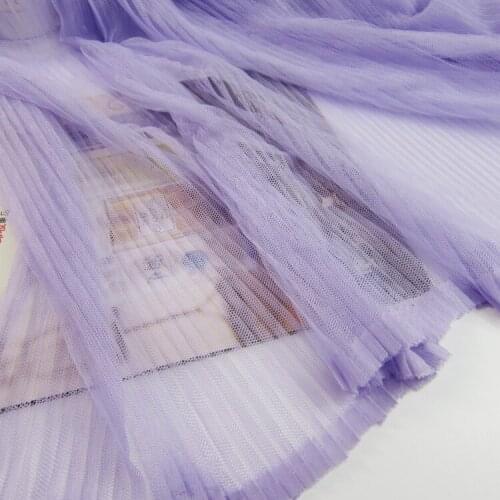 5Meters 155cm Width Purple Transparent Pleated Mesh Fabric Wedding Ruffle Crumpled Net Lace Fabrics Organ Pleated Skirt Dress
