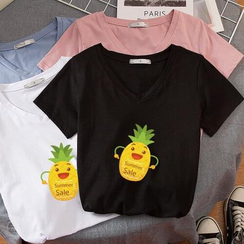 Harajuku Kawaii Pineapple Print Women Tshirt Cotton Casual Female Tee Top Graphic T Shirt Femme Camisas Mujer Plus Size Clothes