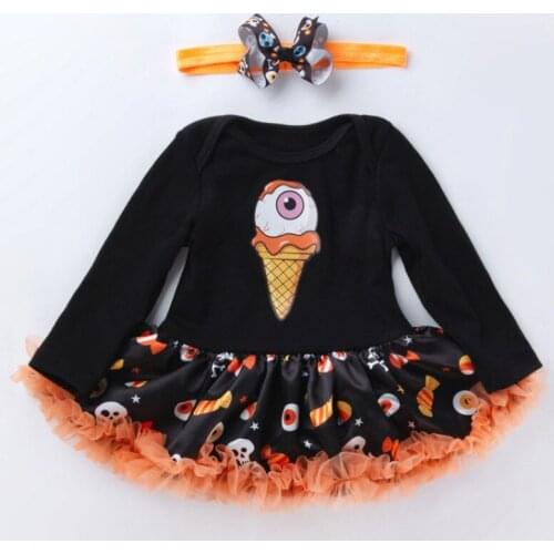 Hot Baby Infant Girls Halloween Costume Newborn Pumpkin Romper Dress and Hairband Clothes Sets Children Kids Dresses Party Wear