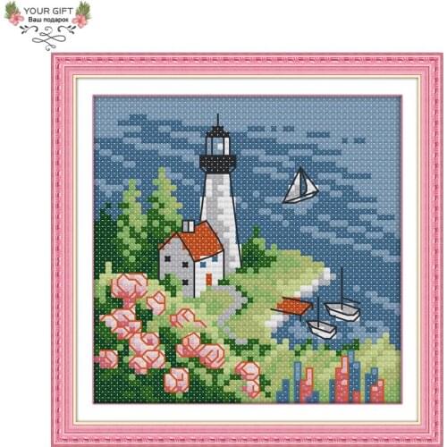 Joy Sunday F781(3) 14CT 11CT Counted and Stamped Home Decor Lighthouse Needlework Needlepoint Embroidery DIY Cross Stitch kits