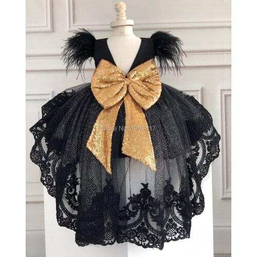 Lovely Black High Low Girls Pageant Gowns With Lace Tulle Flower Girl Dresses Baby Birthday Party