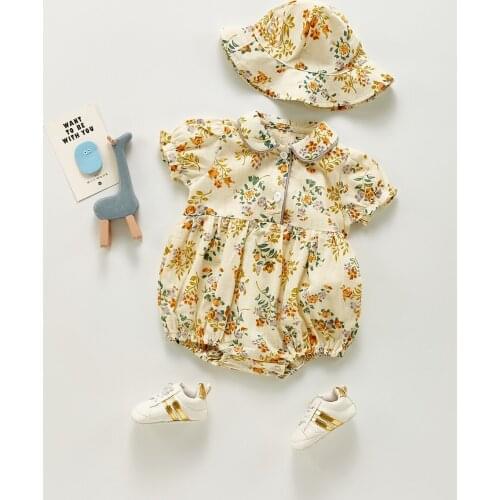 Summer 2021 Fashion Newborn Baby Girl Floral Romper Sets Toddler Girls Soft Breathable Linen Cotton Clothes Sweet Retro Princess
