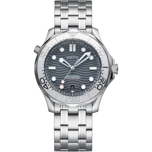 MATIC DIVER200M 41mm PT5000 Mechanical Wristwatches [Gray Dial with Silver Ceramic Bezel Insert]