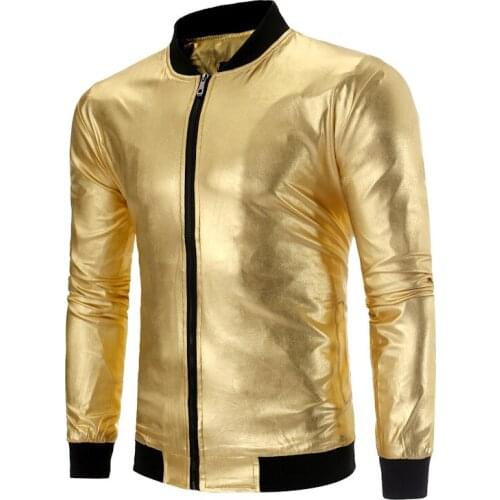 Mens Shiny Gold Coated Metallic Jackets and Coats Streetwear Baseball Bomber Jacket Men Club Stage Singer Jacket Chaqueta Hombre