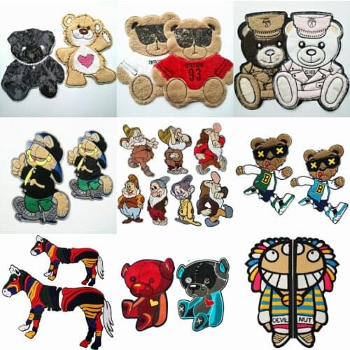 Embroidery large bear patch animal cartoon badges bears appliques cats patches for clothing XD-3007