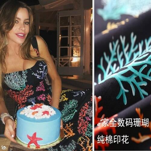 New sea coral print cotton fabric advanced digital printing direct spray craft skirt shirt fashion fabric wholesale