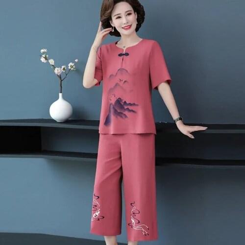 2021 New Two-Piece/Single-Piece Summer Female Embroidery Set Mother Middle-Aged Outfit Elderly Womens Ethnic Casual Suit L735