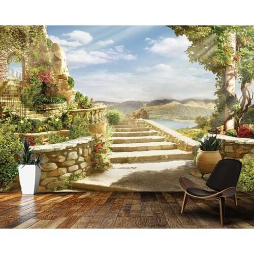 Papel de parede Borobudur Temple, Java, Indonesia oil painting building landscape 3d wallpaper,living room bedroom kitchen mural
