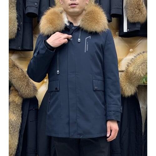 Real Fur Parkas Winter Coat Natural Rabbit Fur Liner Outwear Man Fashion Warm Thicken Jackets Big fur collar