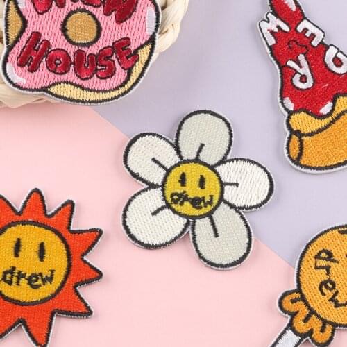 Self-adhesive Cartoon Flower Embroidered Patches for Clothing Iron on Clothes Appliques Stripes Sticker Garment Accessories Diy