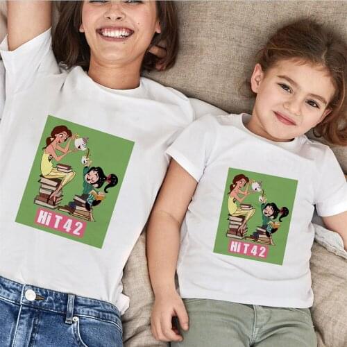 Family T Shirt Summer Short Sleeve Family Matching Clothes Mommy And Me Disney Princess Printed Kids Children Clothes Tee Tops