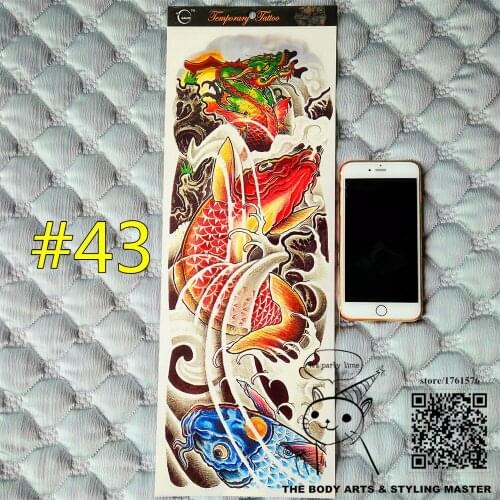 SHNAPIGN "Carp To Dragon" Full Sleeve Temporary Body Art,48*17cm Flash Tattoo Stickers,Waterproof Adult Sex Products Henna Tatoo