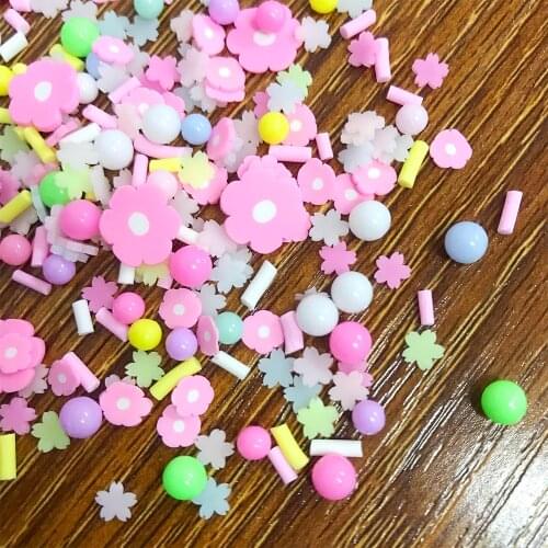100g Mixed Pink Flower Beads Hot Clay Sprinkles for Crafts Making DIY Slime Filling Tiny Klei Plastic Mud Particles Accessories
