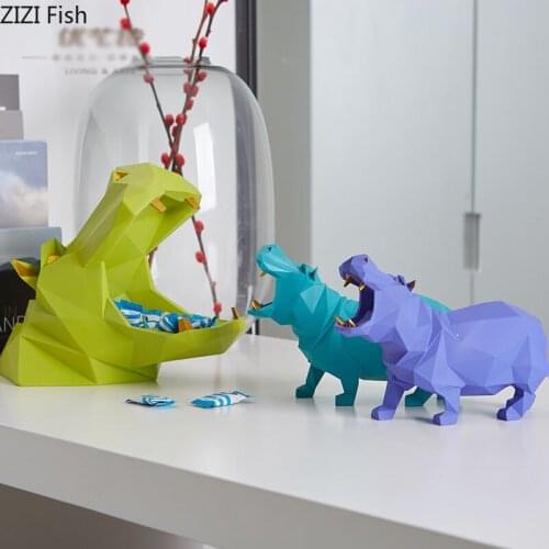 Modern Geometric Animal Sculpture Hippo Storage Box Figurines Crafts Coffee Table Living Room Furnishings Decoration Accessories