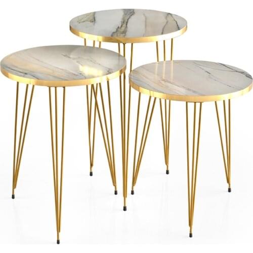 Modern Albany Triple Zigon coffee table Gold Plated White Marble Pattern coffee tables table basse furniture living room table