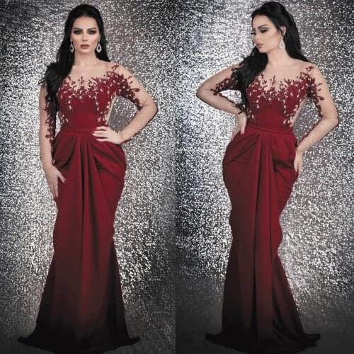 SuperKimJo Burgundy Evening Dresses Long Vestido De Festa Lace Applique Beaded Mermaid Elegant Formal Dress Abendkleider 2020