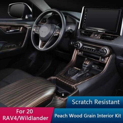 TAJIAN Peach Wood Grain Car Styling Accessories Modified Interior Dashboard Decor Frame Cover Trim For Toyota RAV4 Wildlander 20