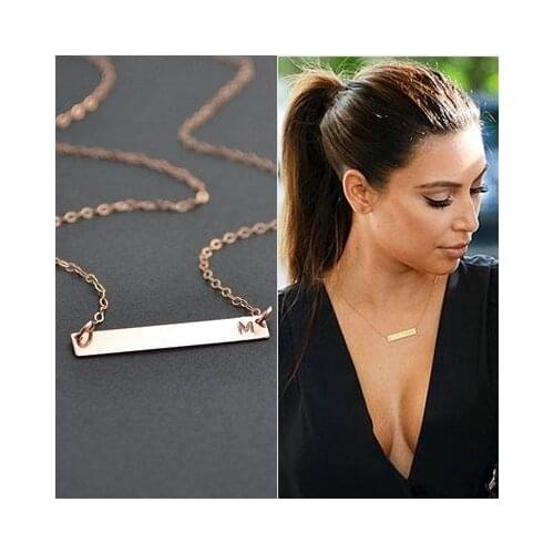 Vinnie Design Jewelry 40cm Stainless Steel Horizontal Bar Necklace Engraved Initial Letter M Pendant Necklaces 10pcs/lot