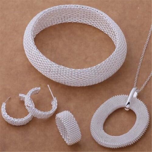 High quality Wedding gift silver color jewelry fashion noble women necklace earring bracelet ring jewelry classic set B028