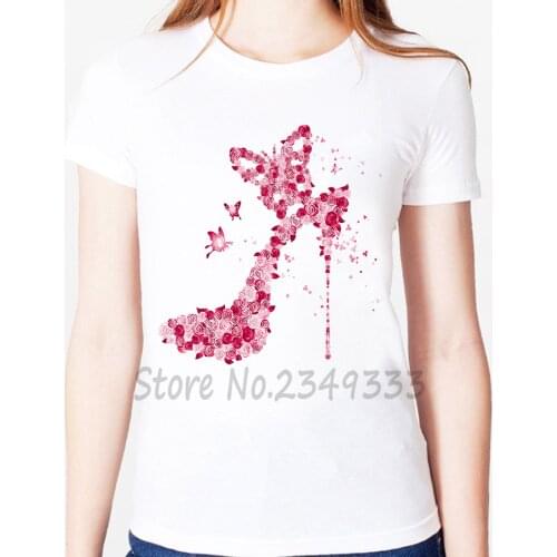 Rose flower shoe Print Women tshirt Modal Casual Loose Funny t shirts For Lady Top Tee SH-95