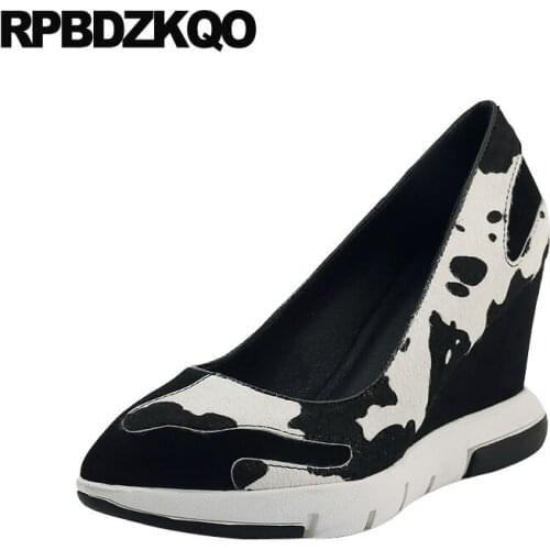 Customized pointed toe ladies pumps high quality wedge brand runway luxury size 4 34 heels platform shoes fashion 2019 black new