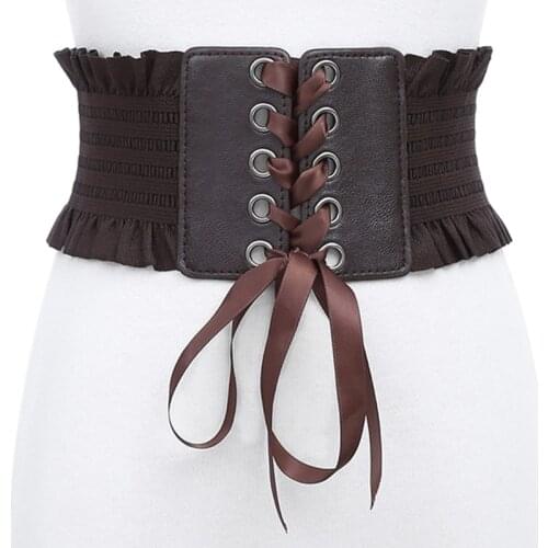 Women Ladies Fashion Stretch Belt Tassels Elastic Buckle Wide Dress Corset Waistband