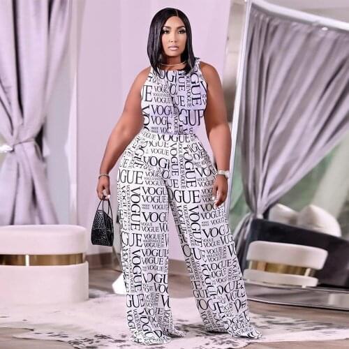 Womens Two Piece Tracksuit Geometric Letter Print Sleeveless Tank Tops and Straight Wide Leg Trouser Office Lady Club Outfit
