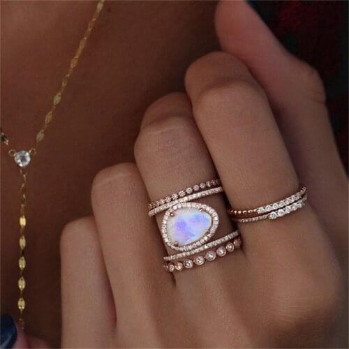 2021 Top Sale Design White Oval Fire Opal Two Layers Ring With Shiny Ellipse Big Cz Stone For Women Weding Party Fashion Jewelry