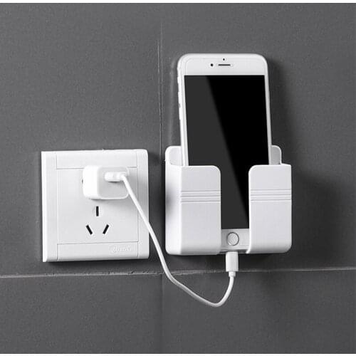 1PC Wall Mounted Organizer Storage Box Remote Control Mounted Mobile Phone Plug Wall Holder Charging Multifunction Holder Stand