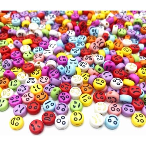100pcs/Lot 7mm Oval Shape Acrylic Spaced Beads Smile Face Emoticons Beads For Jewelry Making DIY Charms Bracelet Necklac
