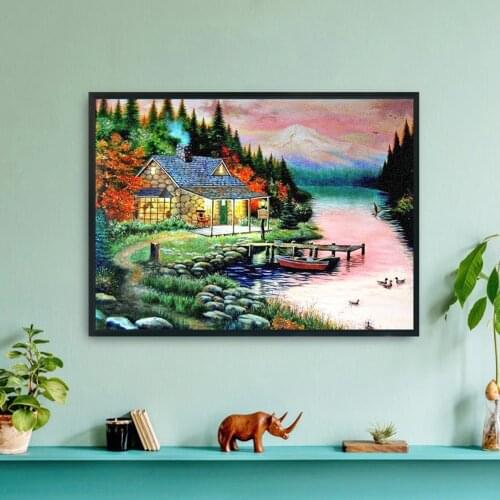 11CT Stamped Creative Cross Stitch Kits DIY Ecological Cotton Scenery Printed Mosaic Cotton Embroidery Needlework Sets