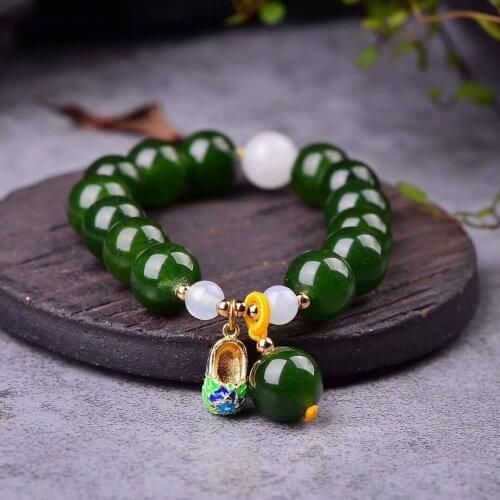 12MM Natural Green Agate Beads Bracelet For Women Ladies Gemstone Cloisonne Accessories Bracele Healing Energy Jewelry Gift