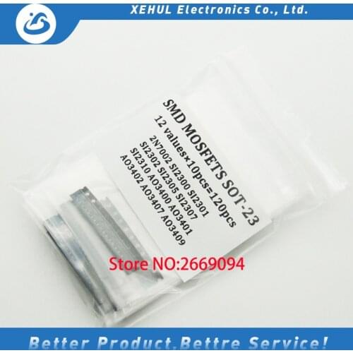 12values*10pcs=120pcs 2N7002 SI2300 SI2301 SI2302 SI2305 SI2310 AO3400 AO3401 AO3402 AO3407 AO3409 SOT-23 SMD MOSFET Audion Kit