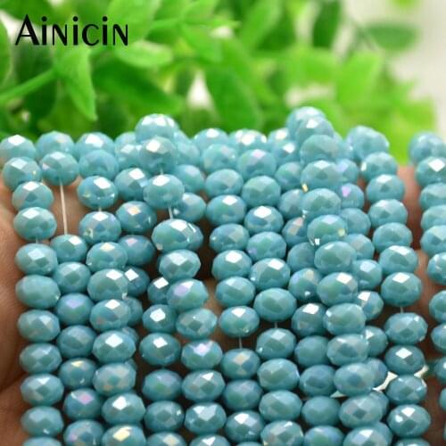20 Strands Solid cyan Blue Color 4x6mm Faceted Glass Crystal Beads for Fashion Women Jewelry Making Materials