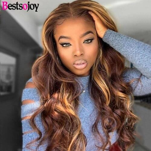 28 30 inch Highlight 4x4 Lace Closure Wig Human Hair Wigs Pre Plucked Transparent Lace Wig Ombre T Part Human Hair Wig For Women