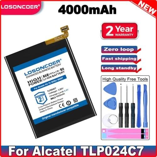 4000mAh TLP024C1 TLP024C7 Battery For Alcatel A3, 1X, 1X Dual SIM, 1X Dual SIM LTE, 1X LTE, 5059J, 5059T, 5059X, TCL AU5A Plus