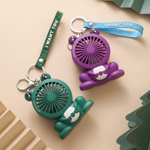 Fashion Cute Frog Fan Anime Keychain Creative Students Carry A Cartoon Keychain Personality Usb Charging Fan Shape Keychain