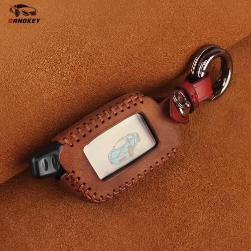 Dandkey Leather Key Case For Original StarlineTamarack For 2 Way Car Alarm LCD Remote Control Key Fob Chain Tomahawk X5 keychain