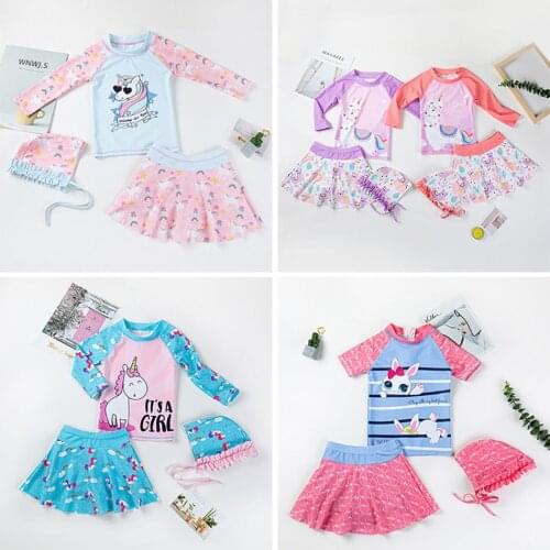 Kids Unicorn Swimsuit Girl UV Protection Long Sleeve Children Swimming Suit Girls Swimwear Bathing Clothes Baby Pool Beach Wear