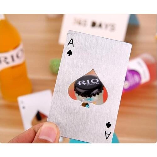 DHL FEDEX Free Shipping 100pcs/lot Stainless Steel Poker Card Shaped Beer Bottle Opener Red Wine Cap Opener