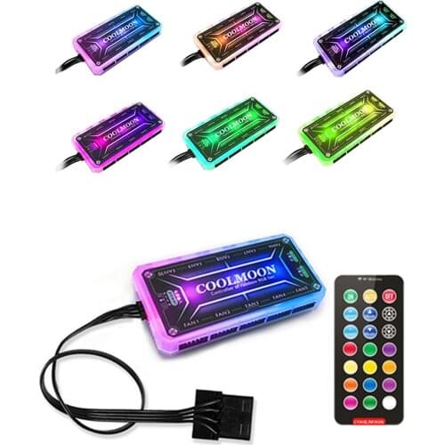 RGB Fans Remote Controller 12V 5A Color Controller with 10pcs 6pin Fan Port 2pcs 4pin Light Bar Port