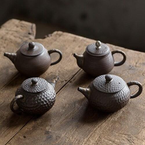 Coarse Pottery Teapot Gilt Iron Glaze Straight Handle Pot Antique Handmade Kung Fu Tea Set Teapot Tea Kettle Ceramic Tea Pot